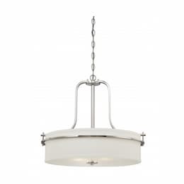 Loren Drum Pendant Light Fixture, Polished Nickel, White Linen Glass