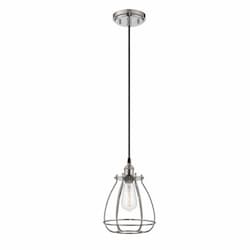 100W Vintage 10.75" 1-Light Caged Mini Pendant Light, Polished Nickel