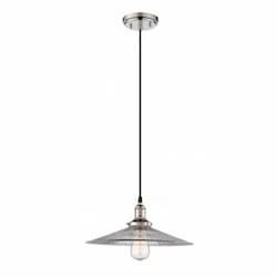 100W Vintage Pendant Light Fixture w/ Ribbed Glass, Polished Nickel