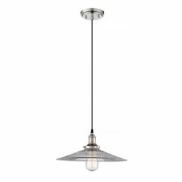 100W Vintage Pendant Light Fixture w/ Ribbed Glass, Polished Nickel