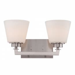 Mobili 2-Light Vanity Light Fixture, Brushed Nickel, Satin White Glass