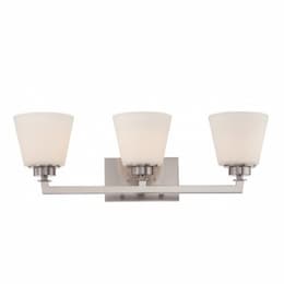 Mobili 3-Light Vanity Light Fixture, Brushed Nickel, Satin White Glass