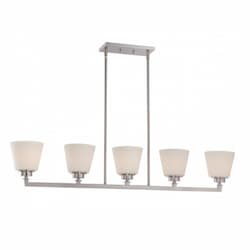 Mobili 5-Light Island Pendant Fixture, Brushed Nickel, Satin White Glass