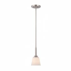 Mobili Mini Pendant Light Fixture, Brushed Nickel, Satin White Glass