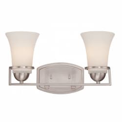 Neval 2-Light Vanity Light Fixture, Brushed Nickel, Satin White Glass