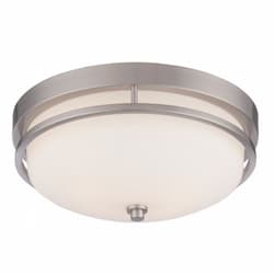 Neval Flush Mount Light Fixture, Brushed Nickel, Satin White Glass