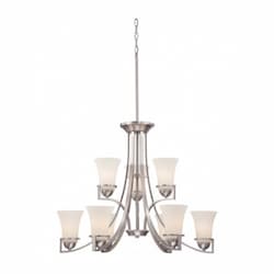 Neval 9-Light 2-Tier Chandelier, Brushed Nickel, Satin White Glass