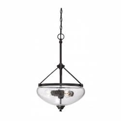 Laurel 3-Light Pendant Light Fixture, Sudbury Bronze, Clear Seeded Glass