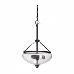 Laurel 3-Light Pendant Light Fixture, Sudbury Bronze, Clear Seeded Glass