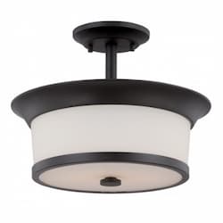 Mobili Semi-Flush Mount Ceiling Light, Aged Bronze, Satin White Glass