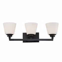 Mobili 3-Light Vanity Light Fixture, Aged Bronze, Satin White Glass