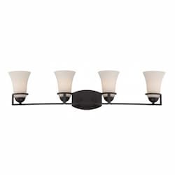 Neval 4-Light Vanity Light Fixture, Sudbury Bronze, Satin White Glass