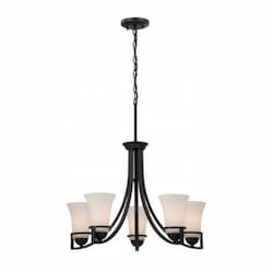 Neval 5-Light Chandelier Light Fixture, Sudbury Bronze, Satin White Glass