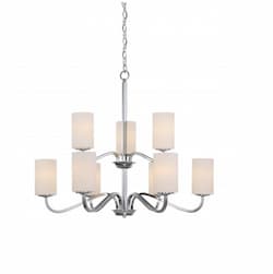 100W Willow Chandelier Light Fixture, 2-Tier, 9-Light, Polished Nickel