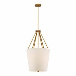 Seneca 17" 3-Light Pendant Light Fixture, Natural Brass, Almond Mesh Fabric