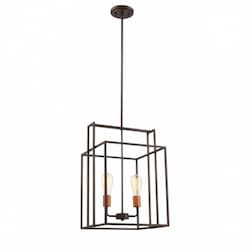 120W Lake 14" Square Pendant Light, Bronze, Copper Accents Finish