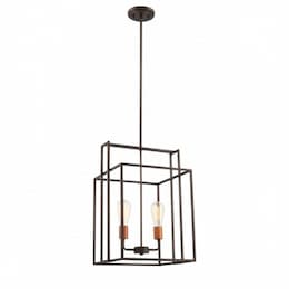 120W Lake 14" Square Pendant Light, Bronze, Copper Accents Finish