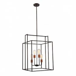 240W Lake 19" Square Pendant Light, Bronze, Copper Accents Finish