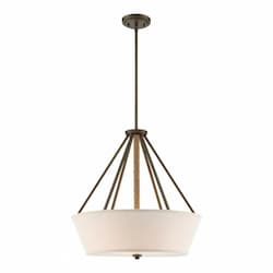 Seneca 4-Light Pendant Light Fixture, Mahogany Bronze, Beige Linen Fabric