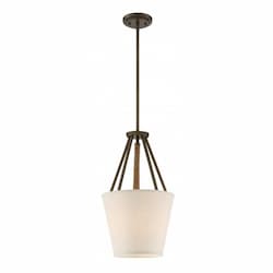 Seneca 12" 3-Light Pendant Light Fixture, Mahogany Bronze, Beige Linen Fabric