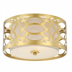 Filigree LED Flush Mount Light, Natural Brass Finish, Beige Linen Shade