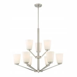 Nome 9-Light Chandelier Light Fixture, Brushed Nickel, Frosted Glass