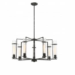 60W Donzi Chandelier Light Fixture, Clear Seeded Glass, Candelabra Base, Iron Black