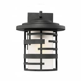 Lansing 12" Lantern Light Fixture, Textured Black, Etched Glass