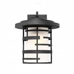 Lansing 14" Lantern Light Fixture, Textured Black, Etched Glass