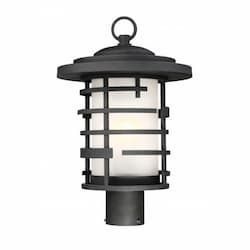 Lansing Post Lantern Light Fixture, Textured Black, Etched Glass