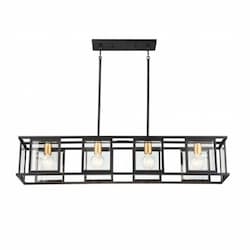 4-Light Payne Island Pendant Fixture, Midnight Bronze, Clear Beveled Glass