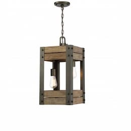 60W Winchester Pendant Lighting, Aged Wood, 2-Light, Bronze