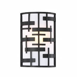 Lansing 2-Light Wall Sconce Light Fixture, Textured Black, White Fabric