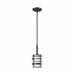 Lansing Mini Pendant Light Fixture, Textured Black, Etched Glass