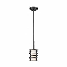 Lansing Mini Pendant Light Fixture, Textured Black, Etched Glass