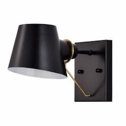 60W Baxter Vanity Light, 1 Light, Black w/Burnished Brass, 110V