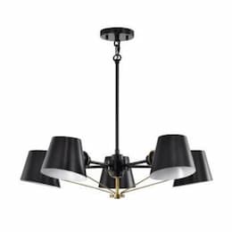 60W Baxter Chandelier, 5 Lights, Black w/Burnished Brass Accents, 110V