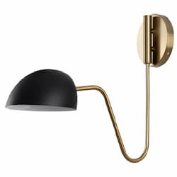 Nuvo 60W Trilby Wall Sconce, 1-Light, 120V, Matte Black/Burnished Brass