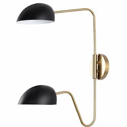 60W Trilby Wall Sconce, 2-Light, 120V, Matte Black /Burnished Brass