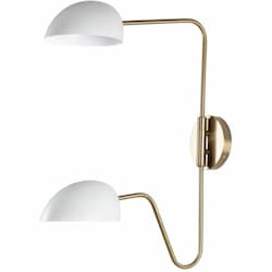 60W Trilby Wall Sconce, 2-Light, 120V, White/Burnished Brass