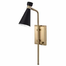 60W Prospect Wall Sconce, 1-Light, 120V, Matte Black/Burnished Brass