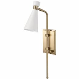 60W Prospect Wall Sconce, 1-Light, 120V, Matte White/Burnished Brass