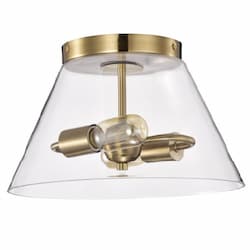 60W Dover Flush Mount, 3-Light, 110V, Clear Glass/Vintage Brass, Small