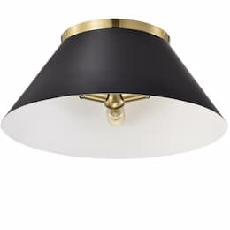 Nuvo 60W Dover Flush Mount,3-Light, Black /Vintage Brass, Large, 110V