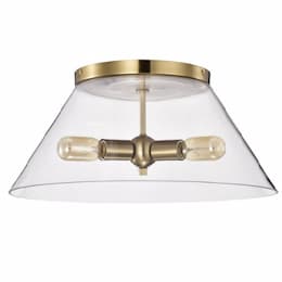 60W Dover Flush Mount, 3-Light, 110V, Clear Glass/Vintage Brass, Large