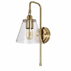 60W Dover Wall Sconce, 1-Light, 110V, Clear Glass/Vintage Brass