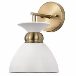 60W Perkins Wall Sconce, 1-Light, 120V, Matte White/Burnished Brass