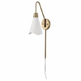 60W Tango Wall Sconce, 1-Light, 120V, Matte White/Burnished Brass