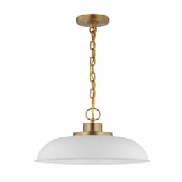 100W Colony Pendant, 1 Light, 120V, White/Burnished Brass, Small