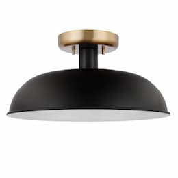 60W Colony Semi-Flush Mount,  120V, Black/Burnished Brass, Small